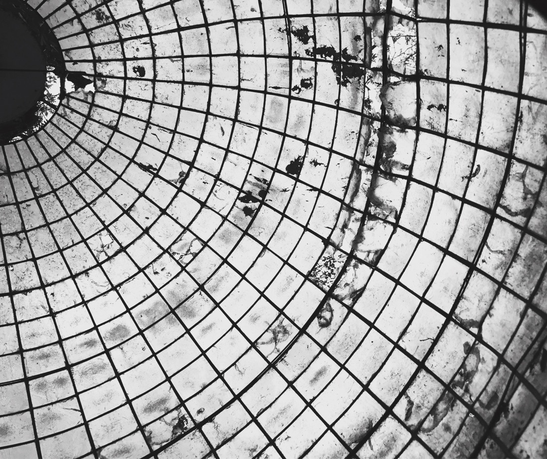 Glass grid ceiling, architectural geometry