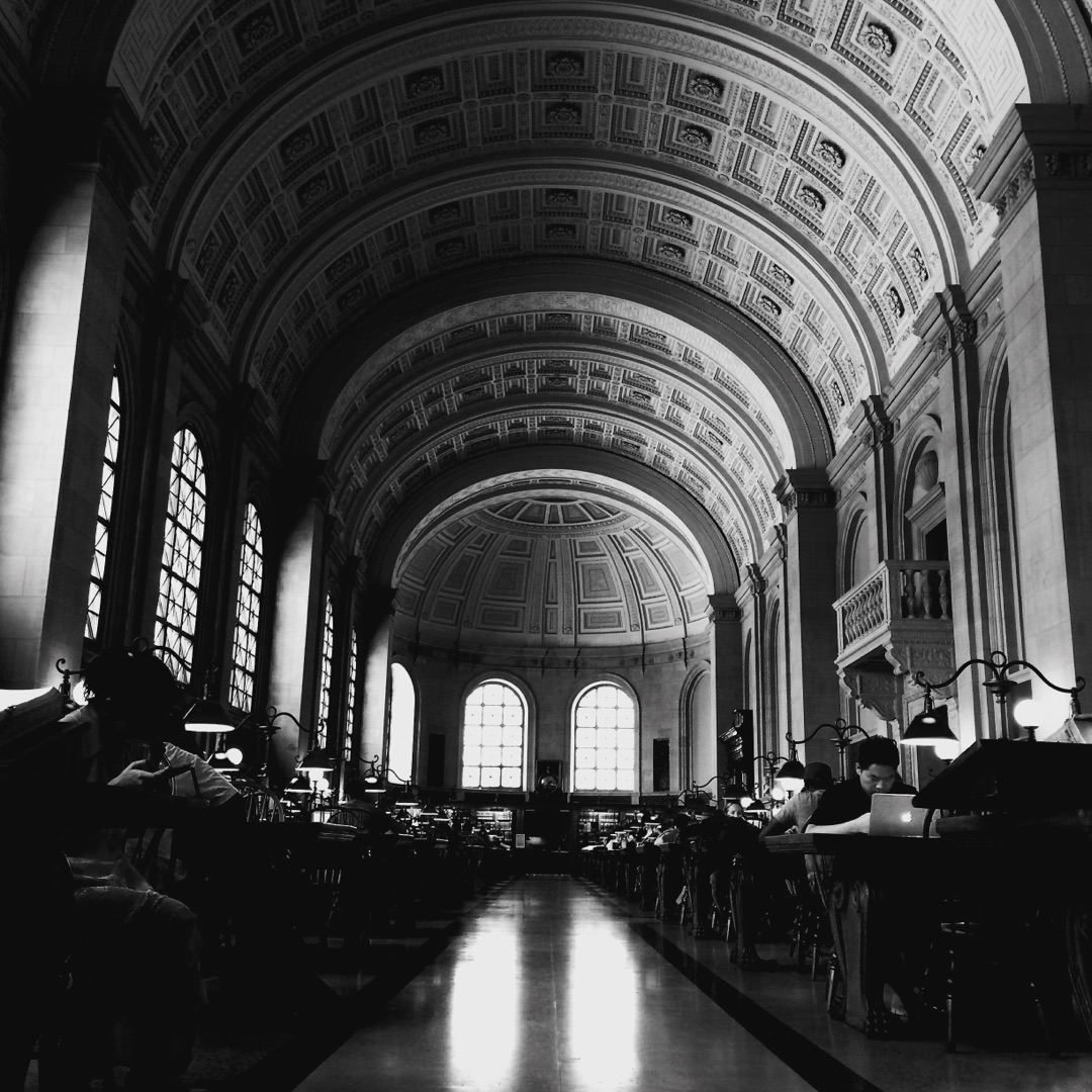 Grand reading room, arched ceiling, natural light