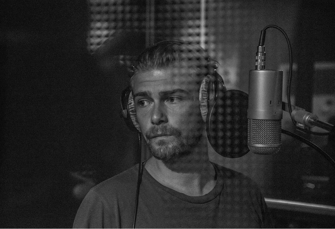 Man in recording studio with headphones