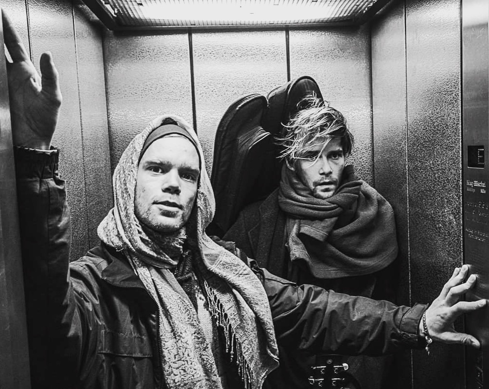 Two men in an elevator